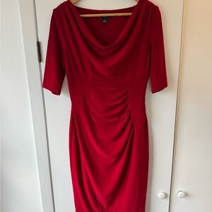 Ralph Lauren Red Midi Dress with Cowl Neck